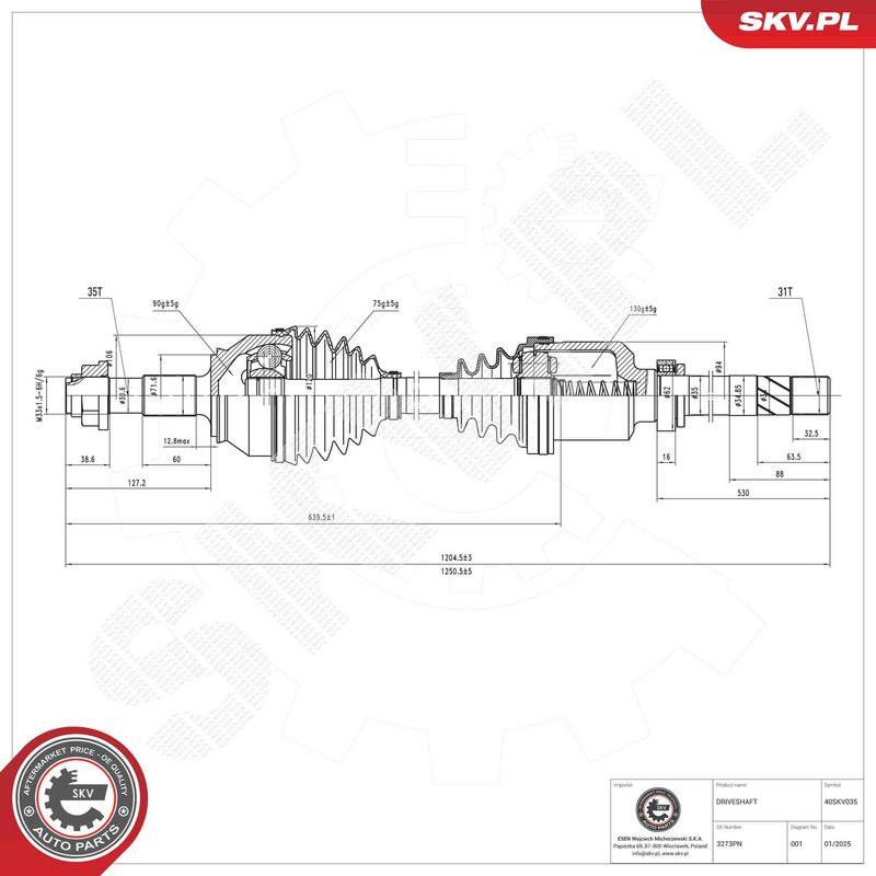 ESEN SKV 40SKV035 Drive Shaft