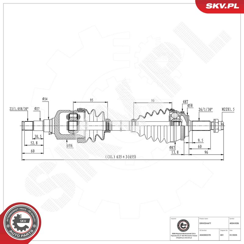 ESEN SKV 40SKV036 Drive Shaft