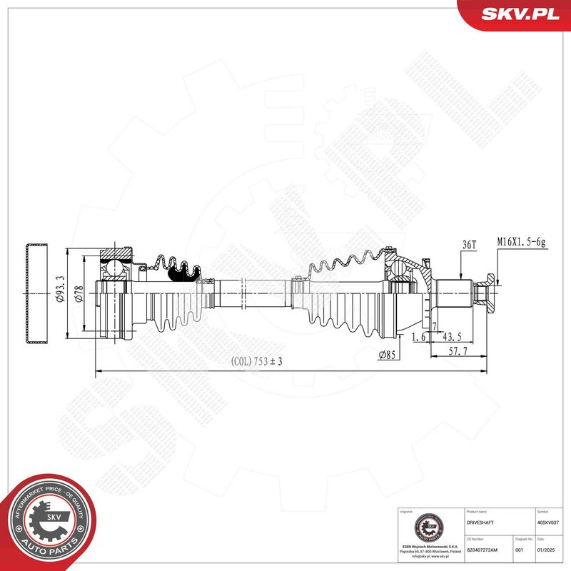 ESEN SKV 40SKV037 Drive Shaft