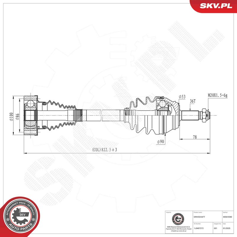ESEN SKV 40SKV040 Drive Shaft