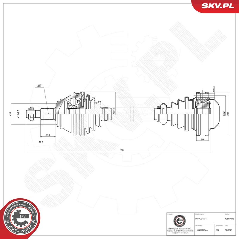 ESEN SKV 40SKV048 Drive Shaft