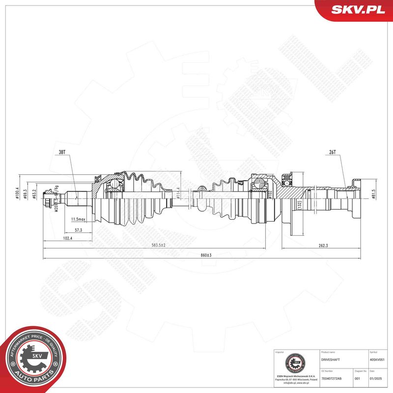 ESEN SKV 40SKV051 Drive Shaft
