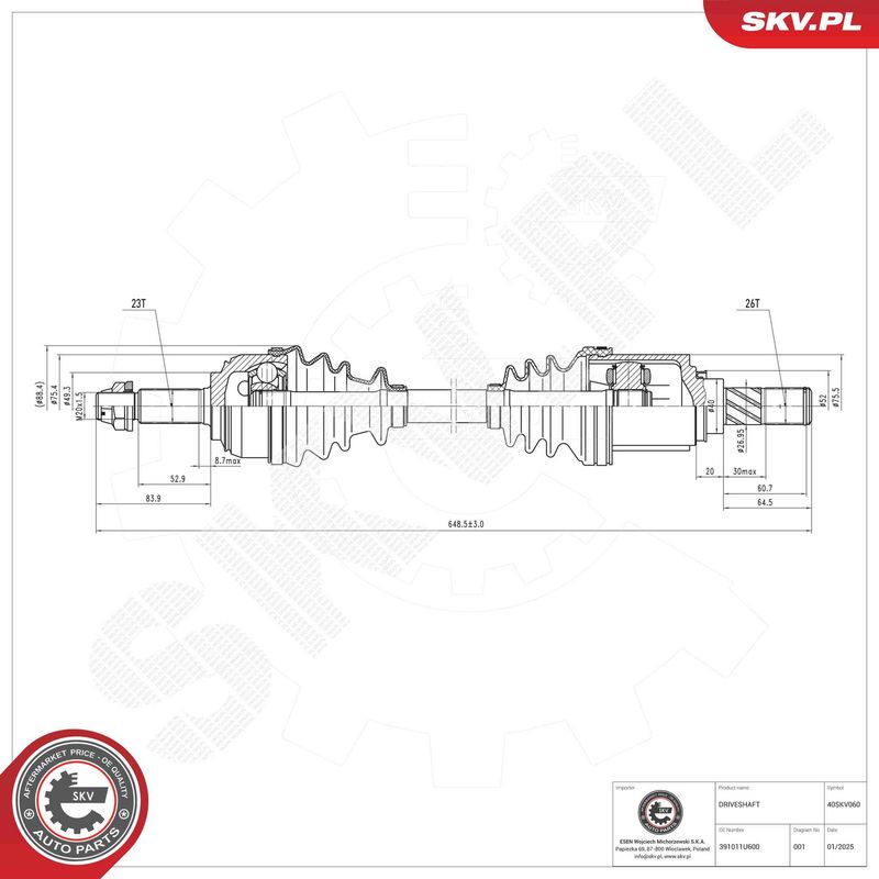 ESEN SKV 40SKV060 Drive Shaft