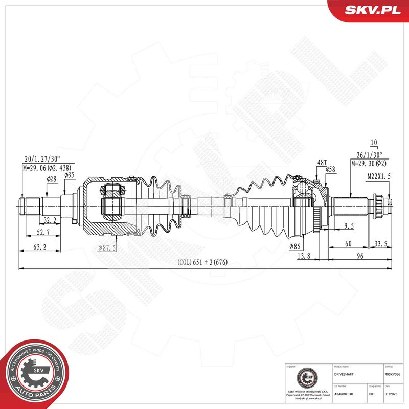 ESEN SKV 40SKV066 Drive Shaft