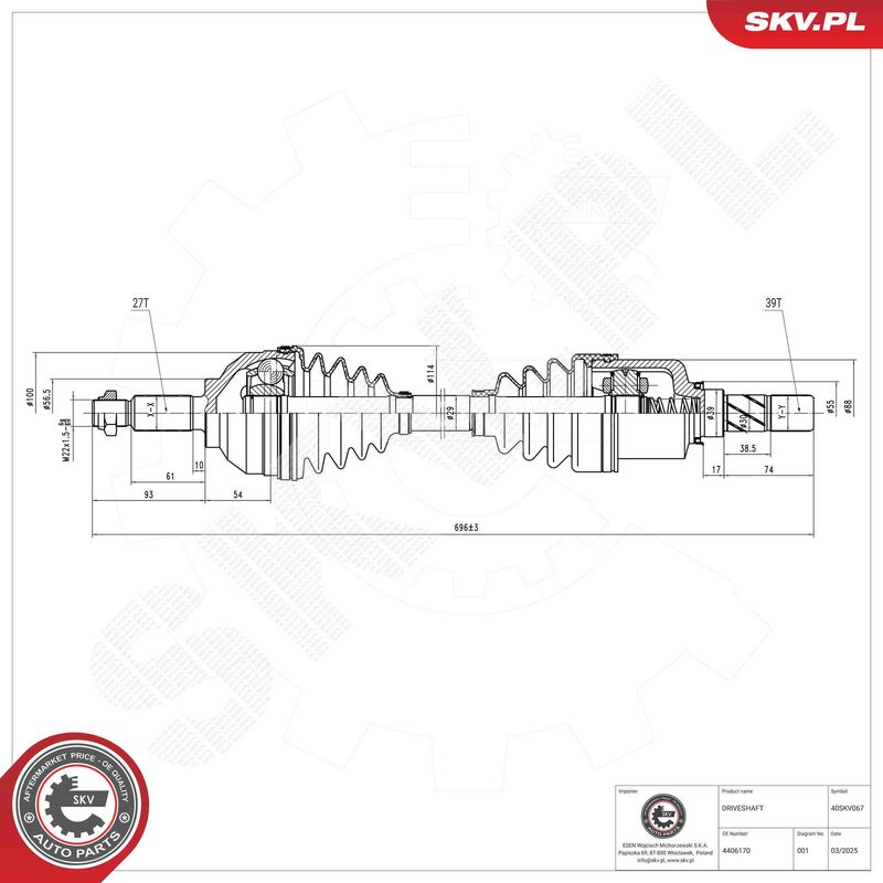 ESEN SKV 40SKV067 Drive Shaft