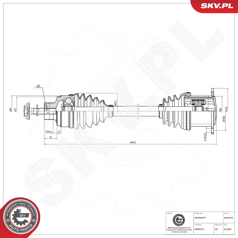 ESEN SKV 40SKV075 Drive Shaft