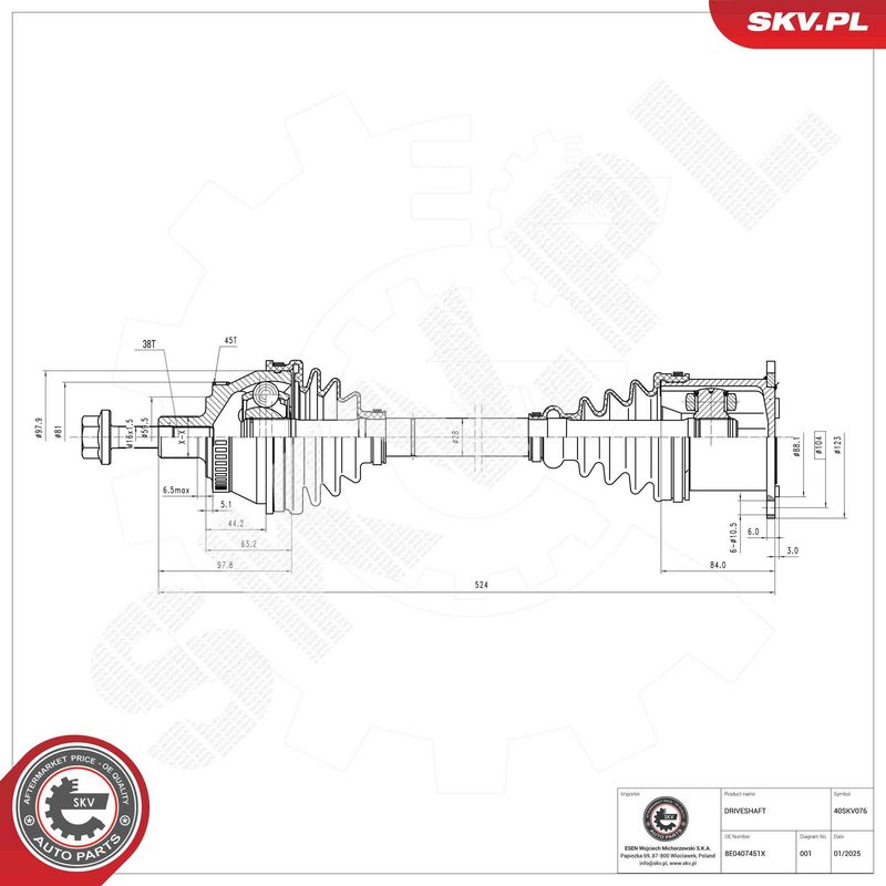 ESEN SKV 40SKV076 Drive Shaft