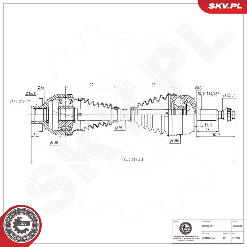 ESEN SKV 40SKV080 Drive Shaft