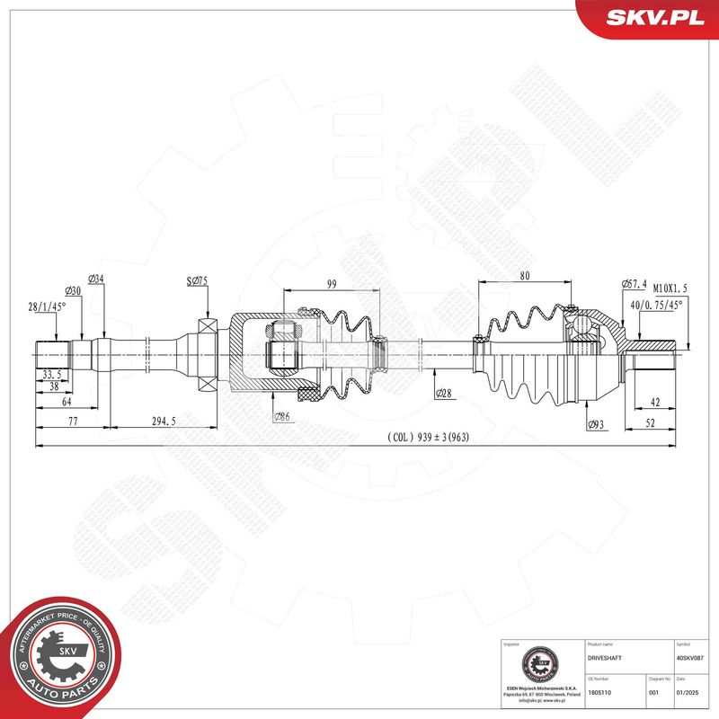 ESEN SKV 40SKV087 Drive Shaft