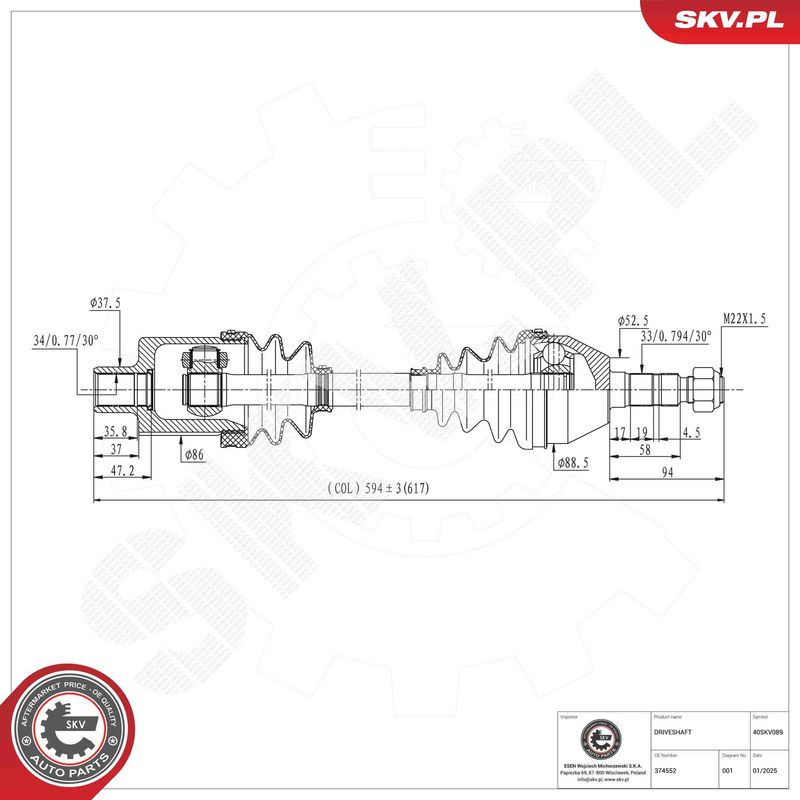 ESEN SKV 40SKV089 Drive Shaft