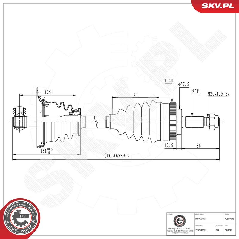 ESEN SKV 40SKV095 Drive Shaft