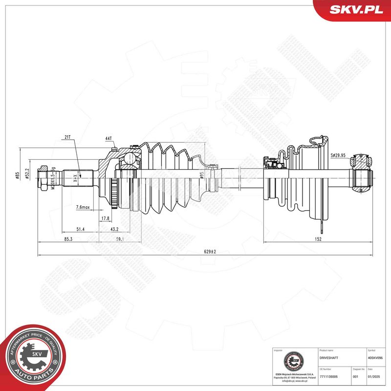 ESEN SKV 40SKV096 Drive Shaft