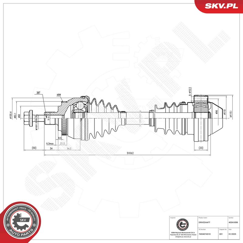 ESEN SKV 40SKV099 Drive Shaft