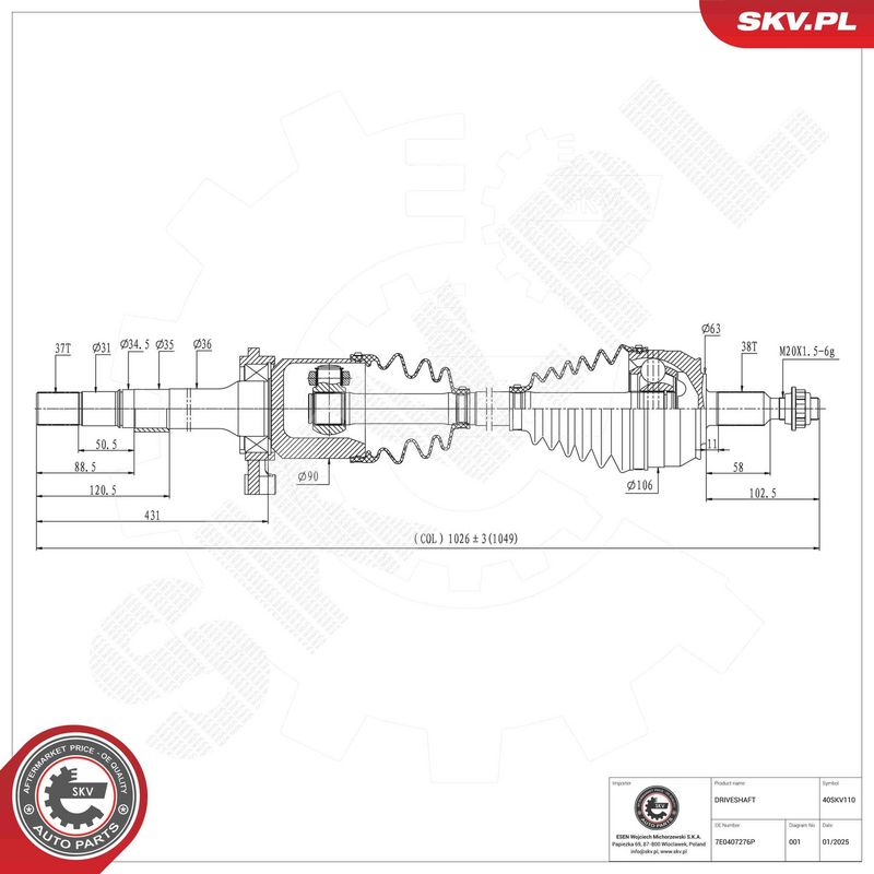 ESEN SKV 40SKV110 Drive Shaft