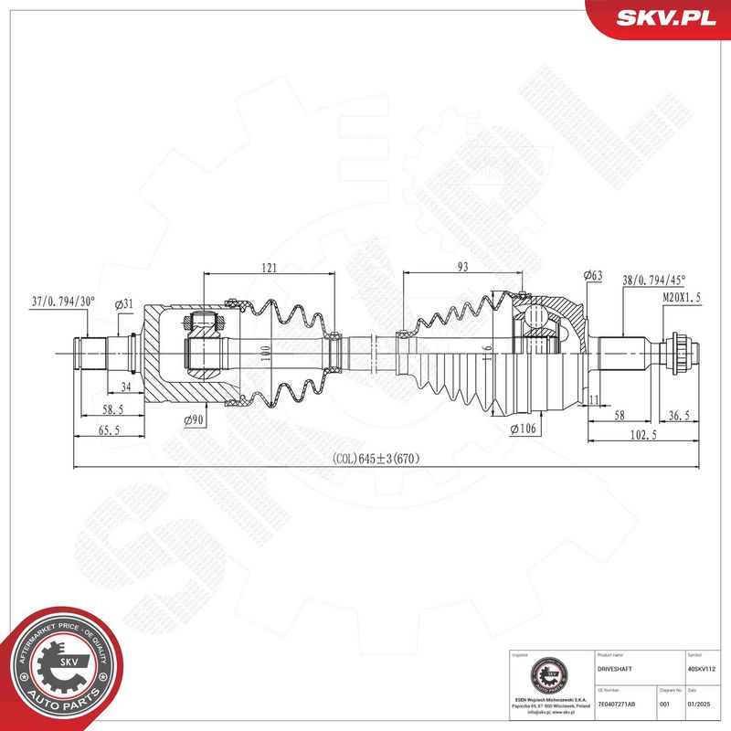 ESEN SKV 40SKV112 Drive Shaft
