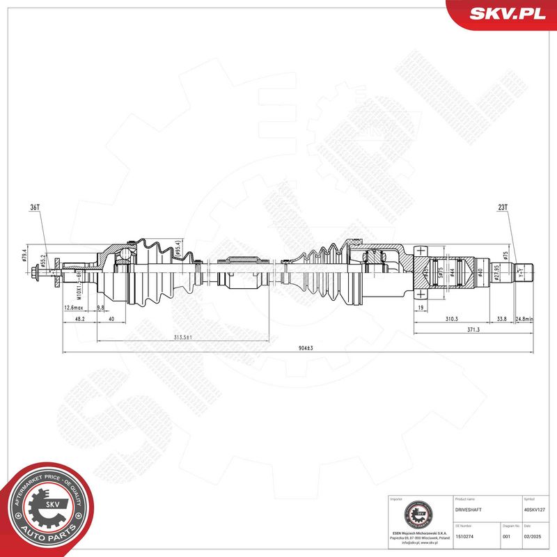 ESEN SKV 40SKV127 Drive Shaft