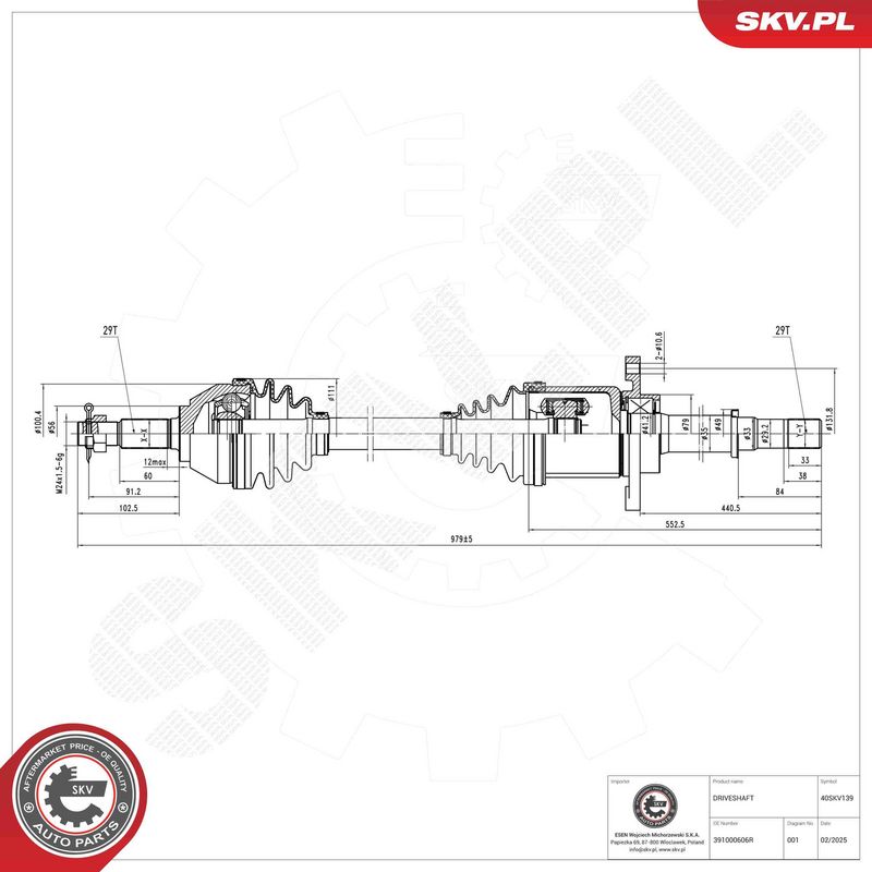 ESEN SKV 40SKV139 Drive Shaft
