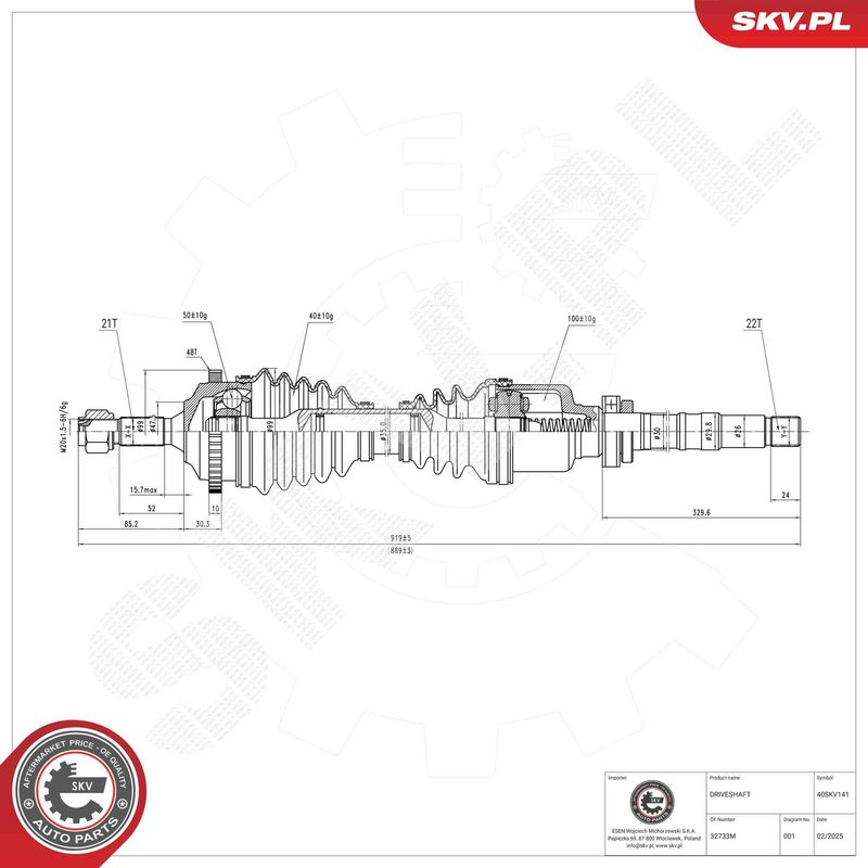 ESEN SKV 40SKV141 Drive Shaft