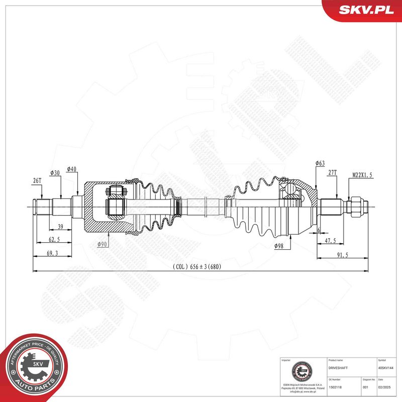 ESEN SKV 40SKV144 Drive Shaft