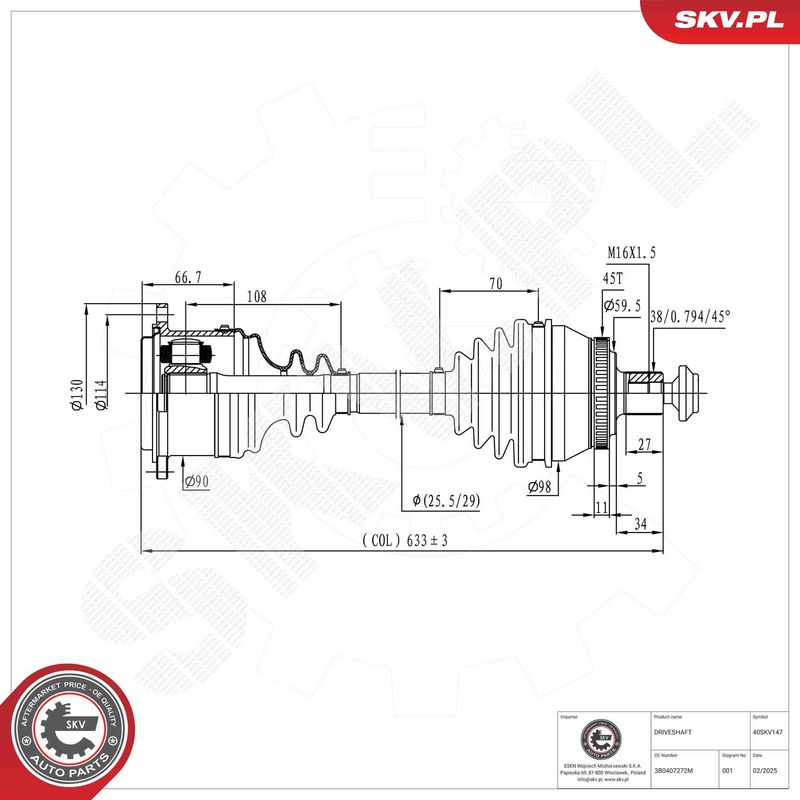 ESEN SKV 40SKV147 Drive Shaft
