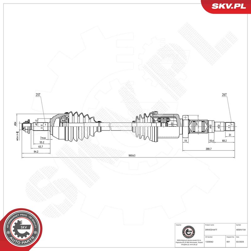 ESEN SKV 40SKV154 Drive Shaft