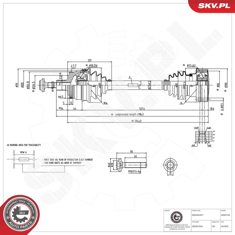 ESEN SKV 40SKV163 Drive Shaft
