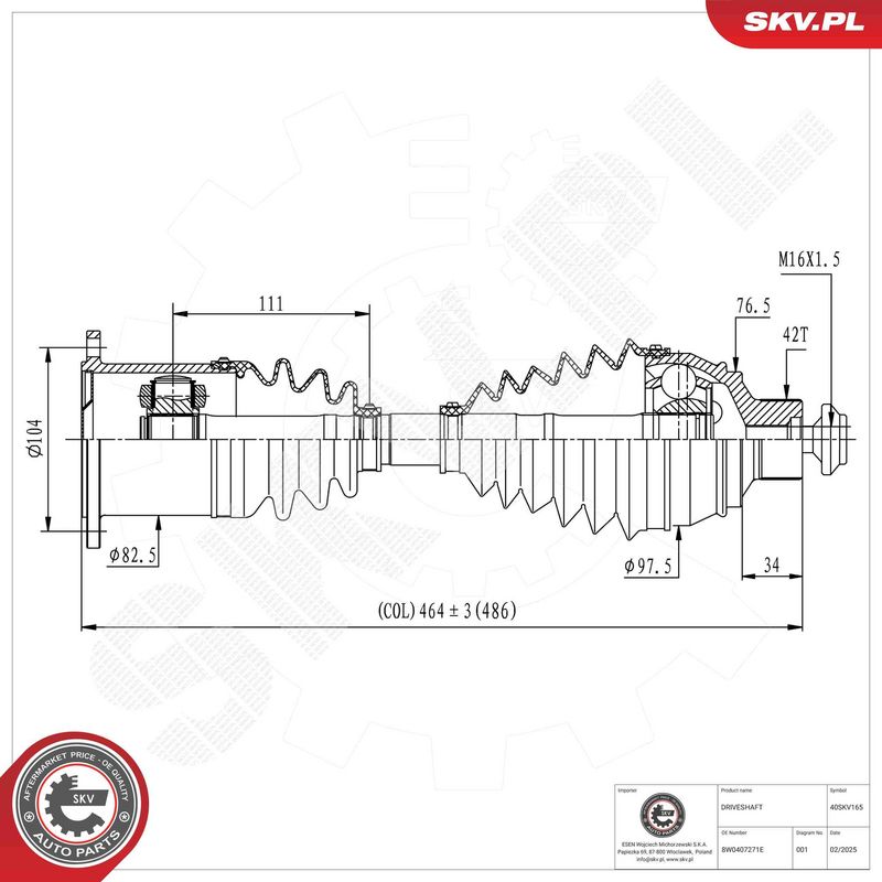 ESEN SKV 40SKV165 Drive Shaft