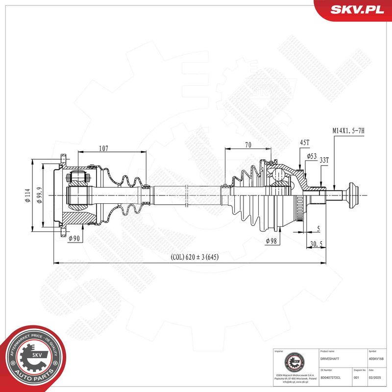 ESEN SKV 40SKV168 Drive Shaft