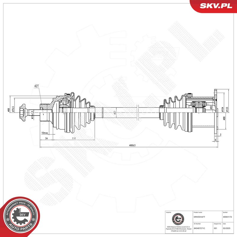 ESEN SKV 40SKV172 Drive Shaft