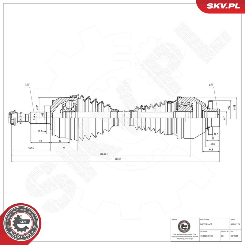 ESEN SKV 40SKV174 Drive Shaft