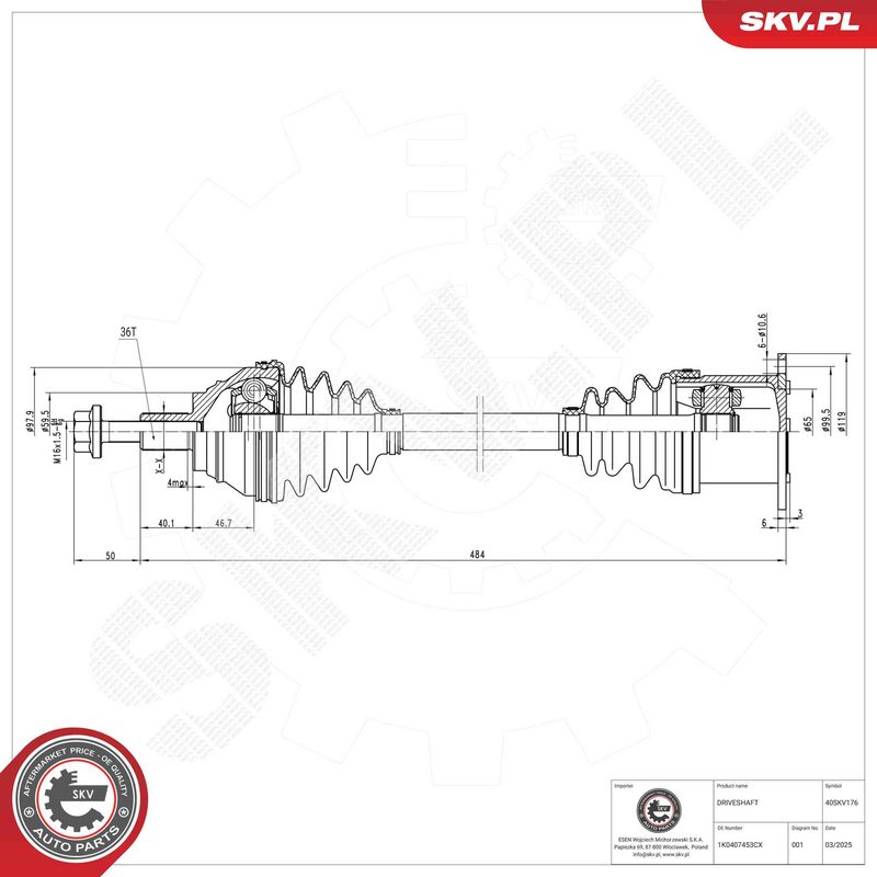 ESEN SKV 40SKV176 Drive Shaft