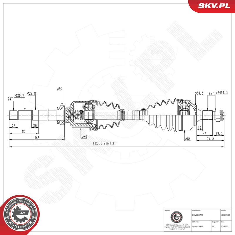 ESEN SKV 40SKV193 Drive Shaft