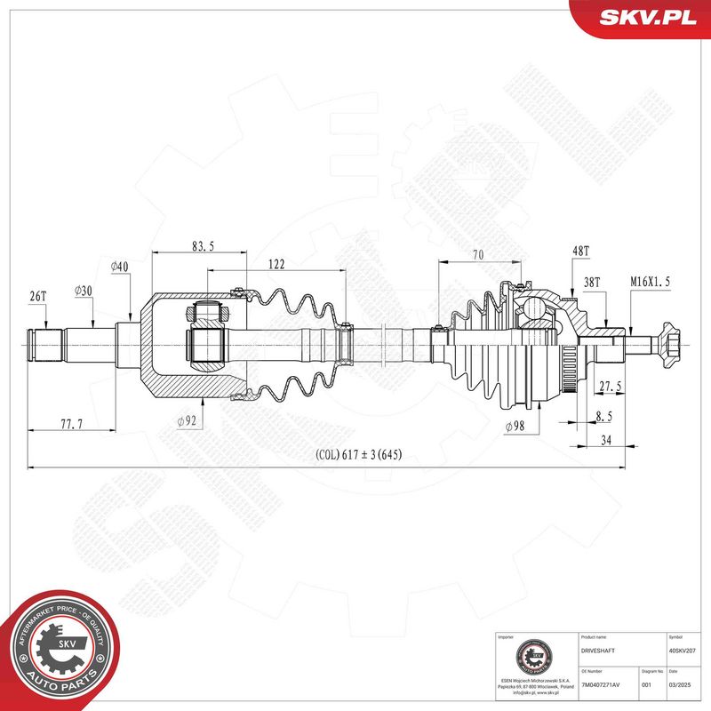 ESEN SKV 40SKV207 Drive Shaft