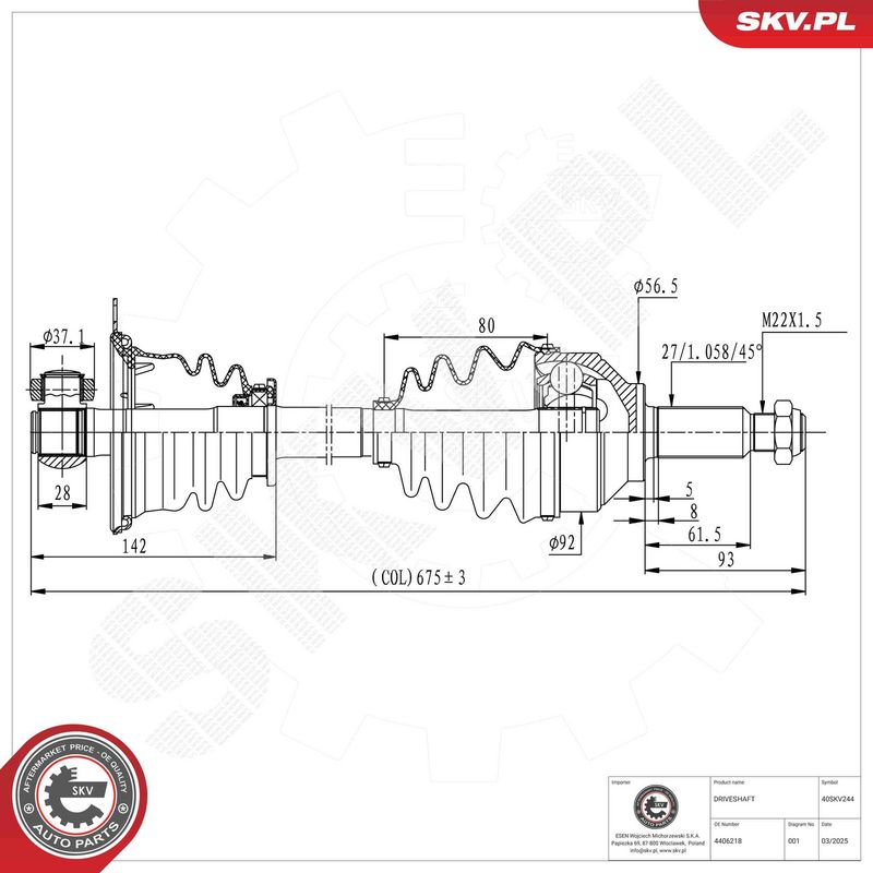 ESEN SKV 40SKV244 Drive Shaft