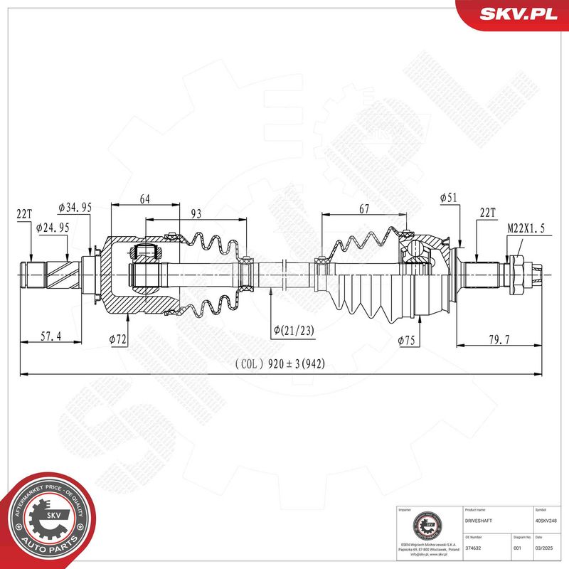 ESEN SKV 40SKV248 Drive Shaft