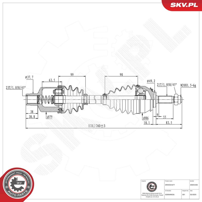 ESEN SKV 40SKV250 Drive Shaft