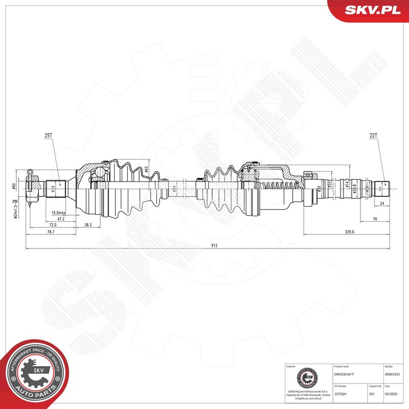 ESEN SKV 40SKV251 Drive Shaft