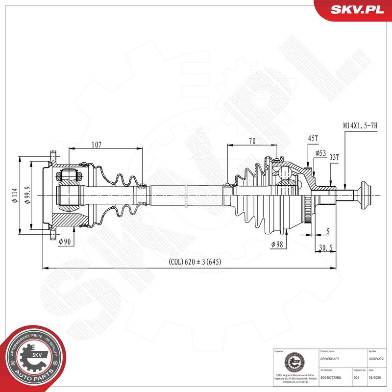 ESEN SKV 40SKV272 Drive Shaft