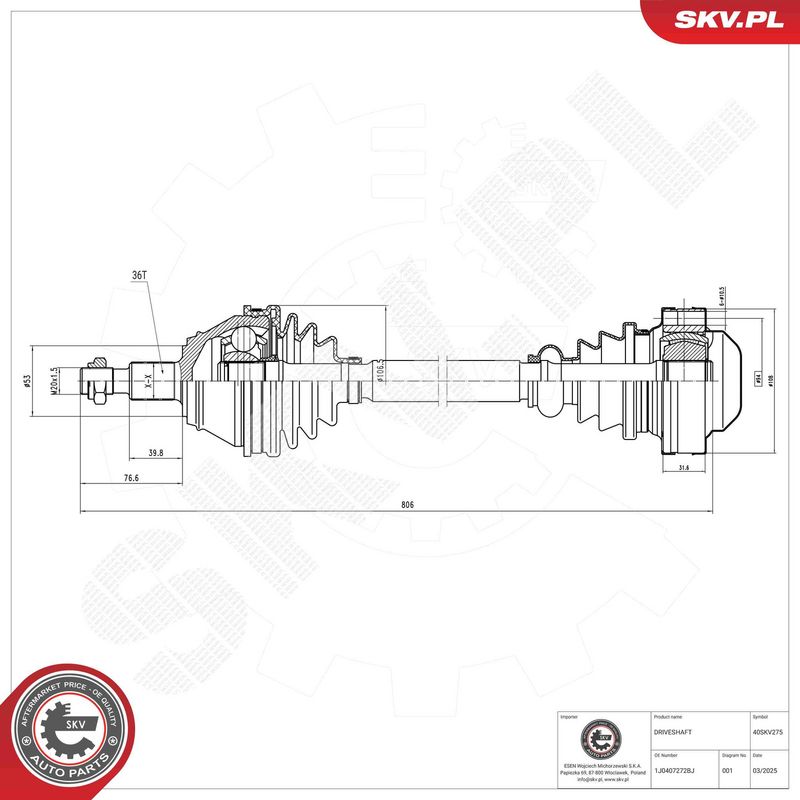 ESEN SKV 40SKV275 Drive Shaft