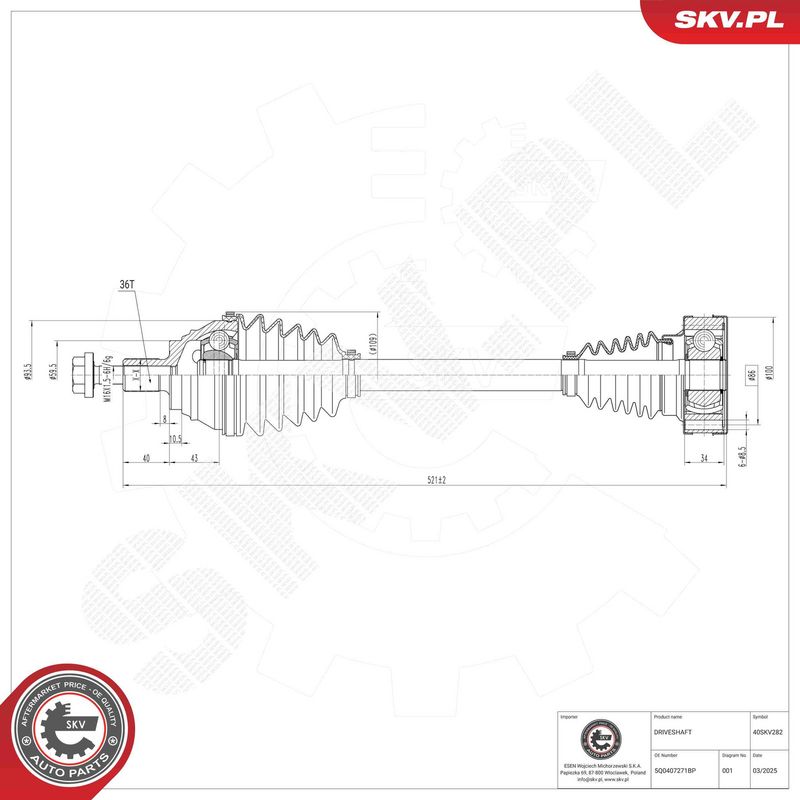 ESEN SKV 40SKV282 Drive Shaft