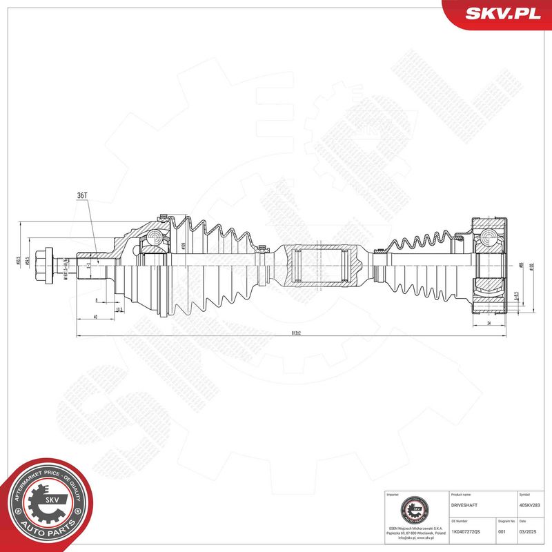 ESEN SKV 40SKV283 Drive Shaft