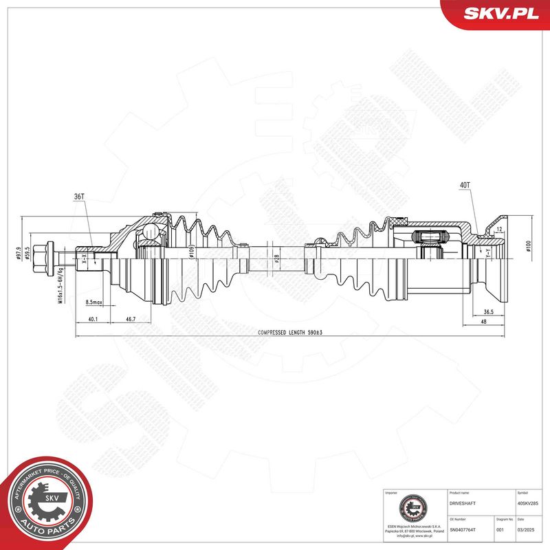 ESEN SKV 40SKV285 Drive Shaft