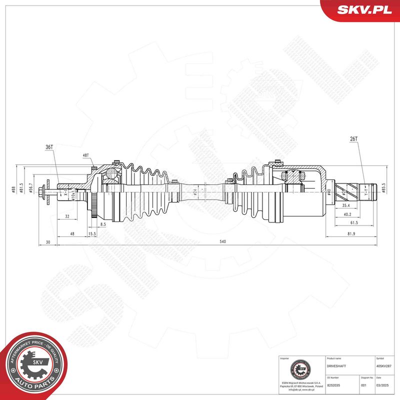 ESEN SKV 40SKV287 Drive Shaft
