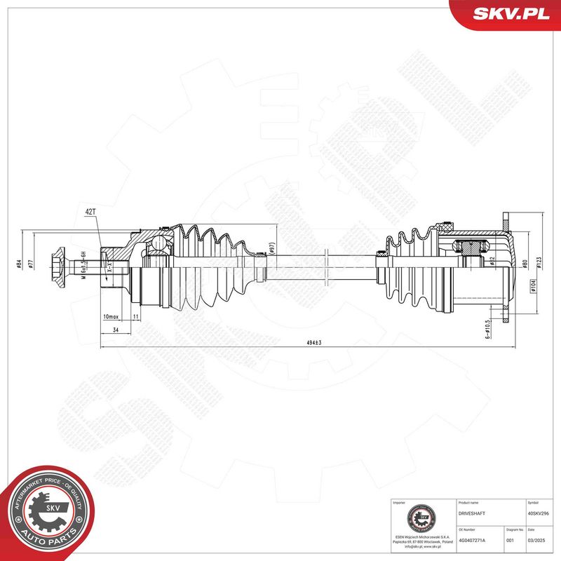 ESEN SKV 40SKV296 Drive Shaft