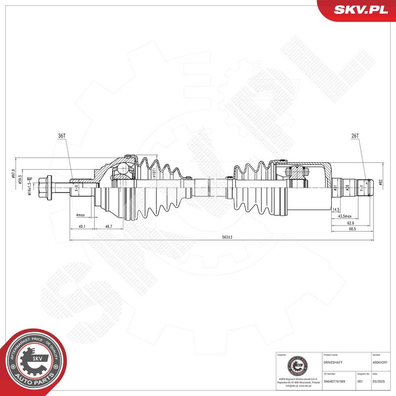 ESEN SKV 40SKV297 Drive Shaft