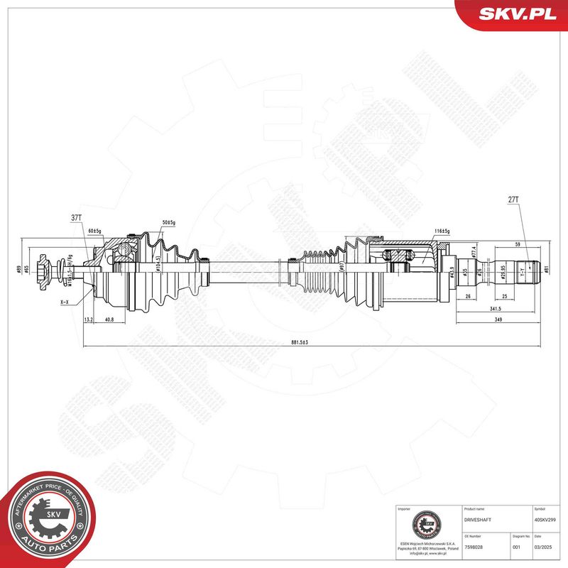 ESEN SKV 40SKV299 Drive Shaft