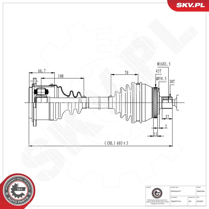 ESEN SKV 40SKV304 Drive Shaft