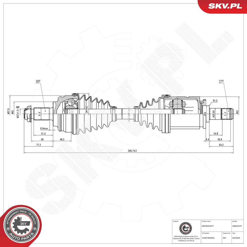 ESEN SKV 40SKV319 Drive Shaft