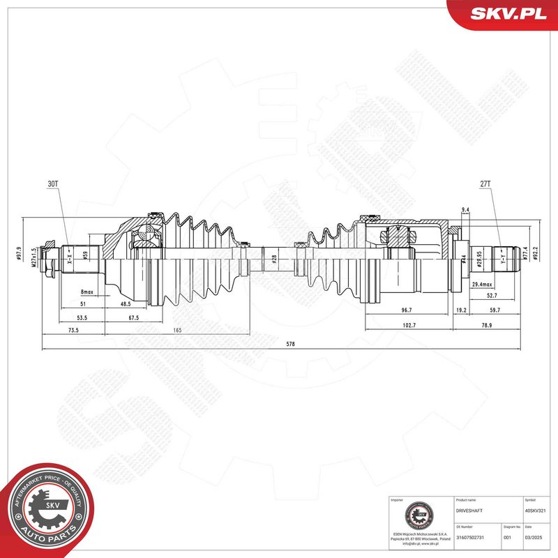 ESEN SKV 40SKV321 Drive Shaft