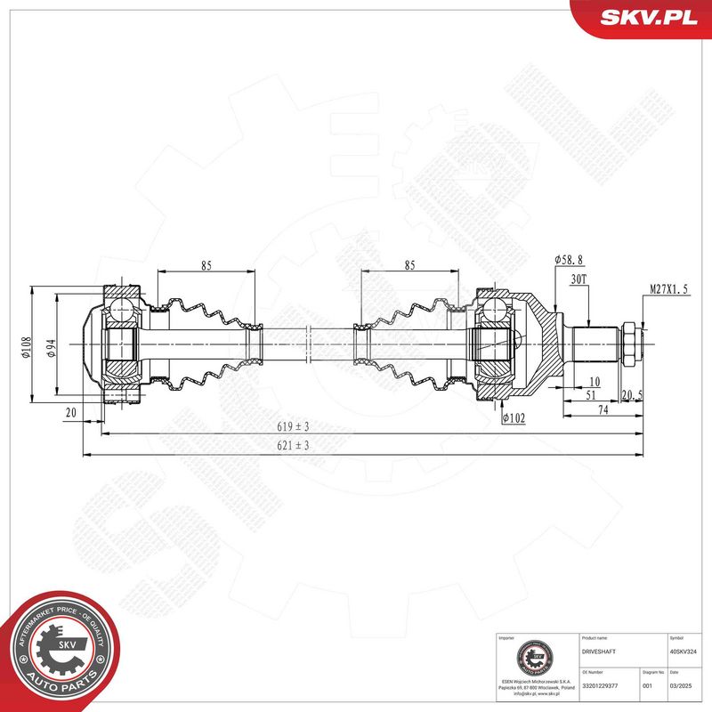 ESEN SKV 40SKV324 Drive Shaft